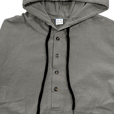 Buddha Stones Solid Color Fall Half Buttons Men's Hooded Long Sleeve Cotton Shirt - image 11