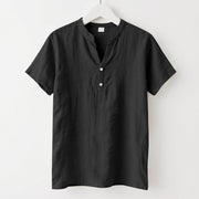 Foviel Solid Summer Short Sleeve Half Buttons Linen Men's Shirt