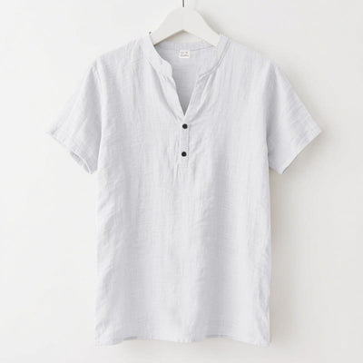 Buddha Stones Solid Summer Short Sleeve Half Buttons Linen Men's Shirt - White - US/UK/AU46，EU56 (3XL) - image 7