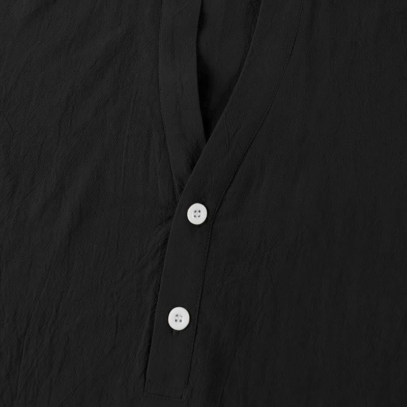 Buddha Stones Solid Summer Short Sleeve Half Buttons Linen Men's Shirt - image 4