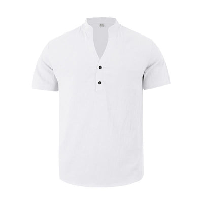 Buddha Stones Solid Summer Short Sleeve Half Buttons Linen Men's Shirt - image 8