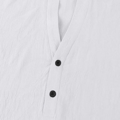 Buddha Stones Solid Summer Short Sleeve Half Buttons Linen Men's Shirt - image 10