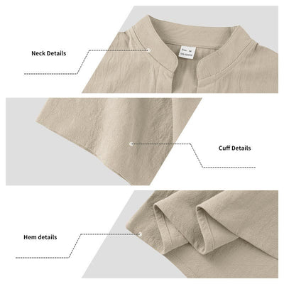 Buddha Stones Solid Summer Short Sleeve Half Buttons Linen Men's Shirt - image 18
