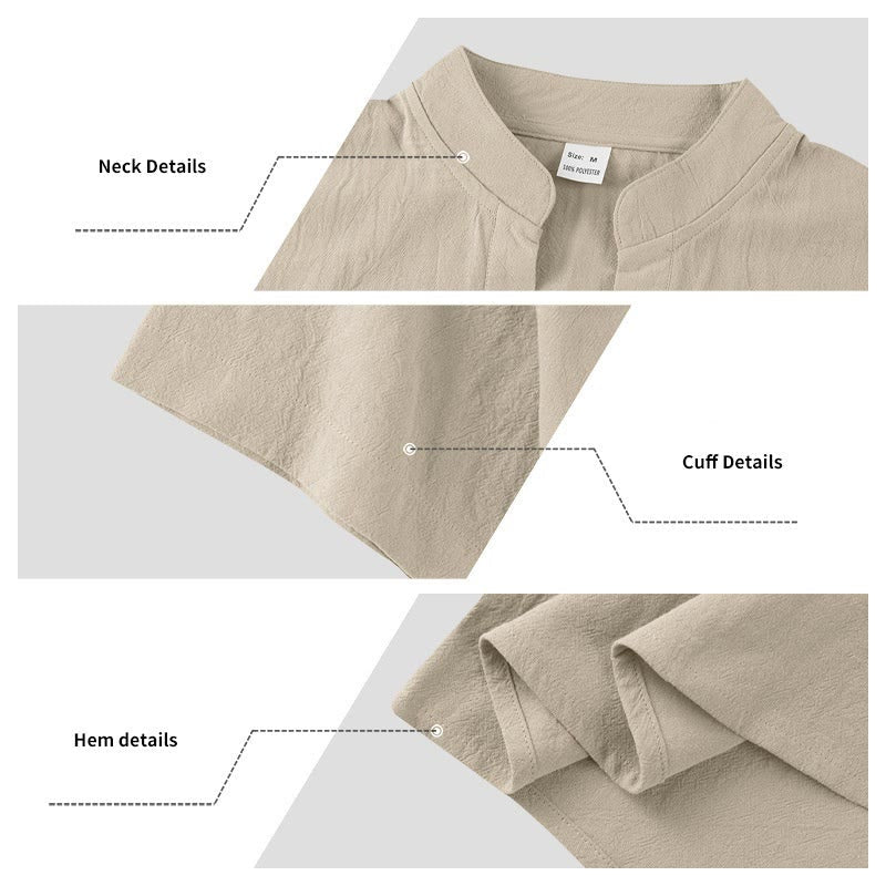 Buddha Stones Solid Summer Short Sleeve Half Buttons Linen Men's Shirt - image 18