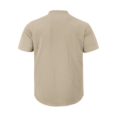 Buddha Stones Solid Summer Short Sleeve Half Buttons Linen Men's Shirt - image 15