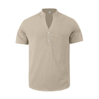 Buddha Stones Solid Summer Short Sleeve Half Buttons Linen Men's Shirt - image 14
