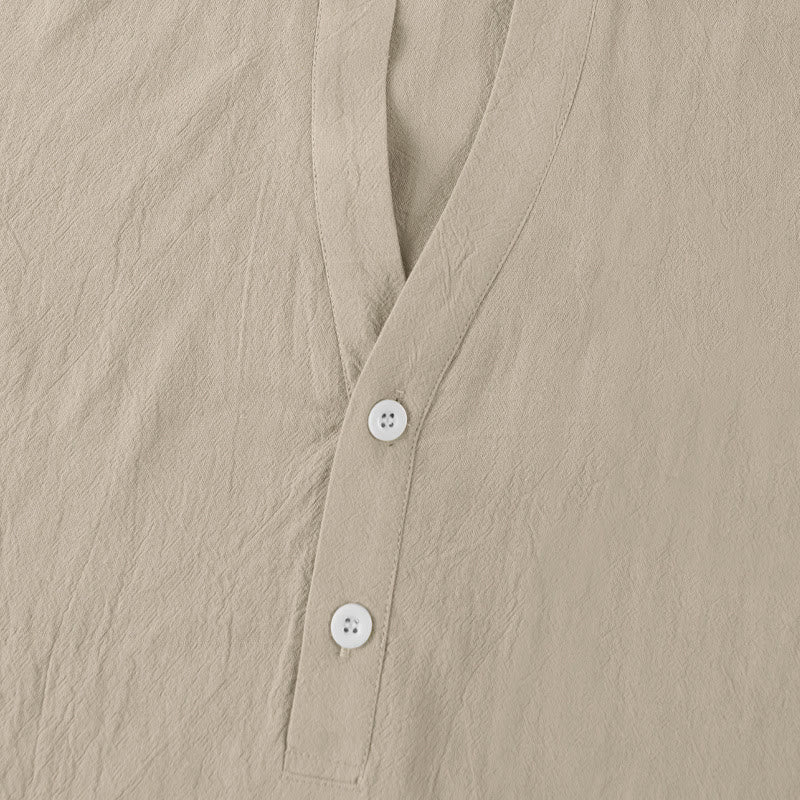Buddha Stones Solid Summer Short Sleeve Half Buttons Linen Men's Shirt - image 16