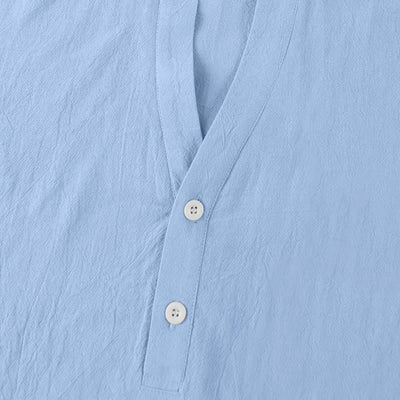 Buddha Stones Solid Summer Short Sleeve Half Buttons Linen Men's Shirt - image 22