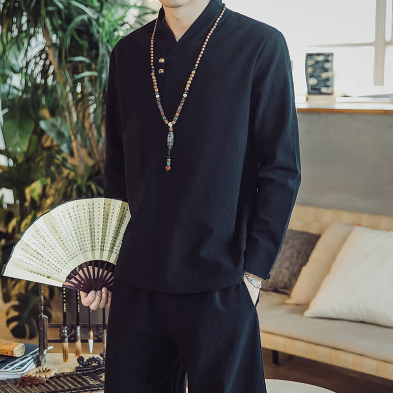 Buddha Stones 2Pcs Shirt Ankle-Length Pants With Pockets Men's Meditation Cloth Set - image 15