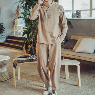 Buddha Stones 2Pcs Shirt Ankle-Length Pants With Pockets Men's Meditation Cloth Set - image 27