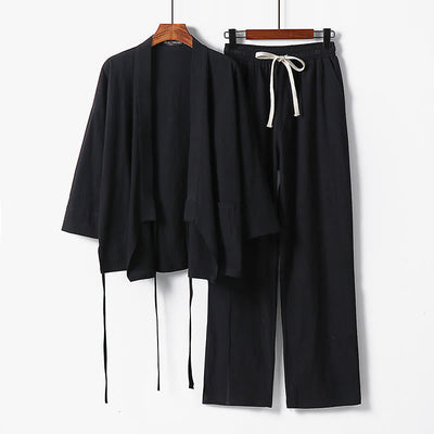 Buddha Stones 2Pcs Lace-up Cotton Kimono Pants With Pockets Men's Meditation Cloth Set - Black - US/UK/AU54，EU64 (9XL) - image 7