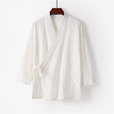 Buddha Stones 2Pcs Lace-up Cotton Kimono Pants With Pockets Men's Meditation Cloth Set - image 3