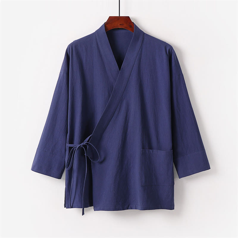 Buddha Stones 2Pcs Lace-up Cotton Kimono Pants With Pockets Men's Meditation Cloth Set - image 13