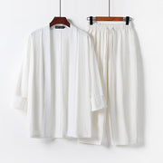 Foviel 2Pcs Cotton Kimono Ankle-Length Pants Men's Meditation Cloth Set