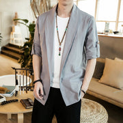 Foviel Vintage Plain Lapel Open Front Jacket Cotton Men's Kimono