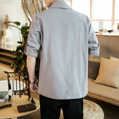 Buddha Stones Vintage Plain Lapel Open Front Jacket Cotton Men's Kimono - image 10