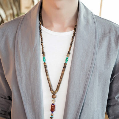 Buddha Stones Vintage Plain Lapel Open Front Jacket Cotton Men's Kimono - image 11