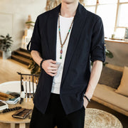 Foviel Vintage Plain Lapel Open Front Jacket Cotton Men's Kimono