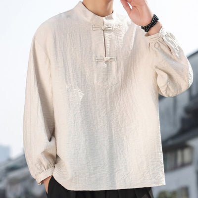 Buddha Stones Two Frog-Button Stand Collar Long Sleeve Men's Cotton Shirt - image 11