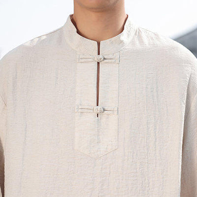 Buddha Stones Two Frog-Button Stand Collar Long Sleeve Men's Cotton Shirt - image 20