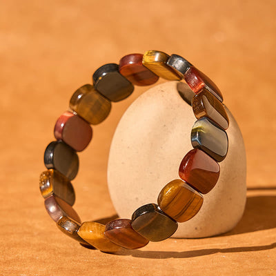 Foviel Natürliche farbige Tigerauge Oval Perlen Stärke Armband