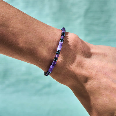 Buddha Stones Amethyst Hematite Spiritual Awareness Bracelet - image 4