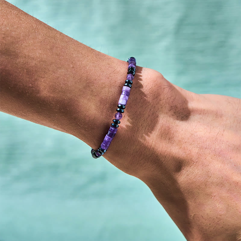 Buddha Stones Amethyst Hematite Spiritual Awareness Bracelet - image 4