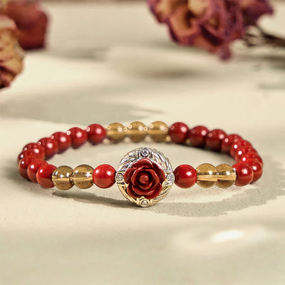 Buddha Stones Cinnabar Angora Red Shell Pearl Rose Petals Calm Bracelet - image 2