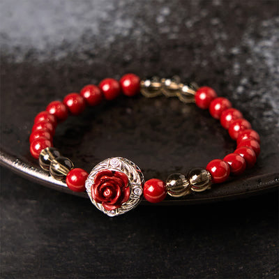 Buddha Stones Cinnabar Angora Red Shell Pearl Rose Petals Calm Bracelet - Cinnabar(Wrist Circumference: 15-17cm) - image 1