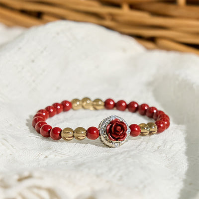 Buddha Stones Cinnabar Angora Red Shell Pearl Rose Petals Calm Bracelet - image 3