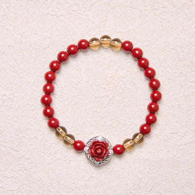 Buddha Stones Cinnabar Angora Red Shell Pearl Rose Petals Calm Bracelet - image 4