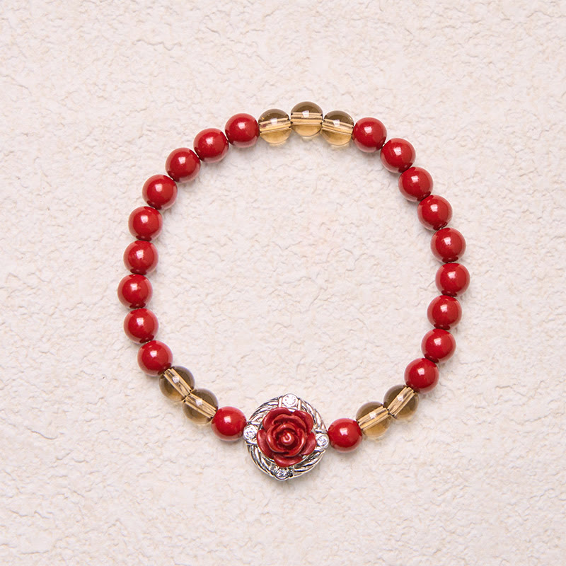 Buddha Stones Cinnabar Angora Red Shell Pearl Rose Petals Calm Bracelet - image 4