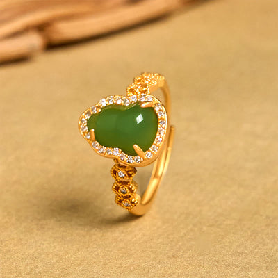 Buddha Stones Vintage Gourd Green Chalcedony Copper Plated Gold Adjustable Wealth Ring - image 5
