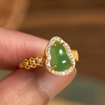 Buddha Stones Vintage Gourd Green Chalcedony Copper Plated Gold Adjustable Wealth Ring - image 9
