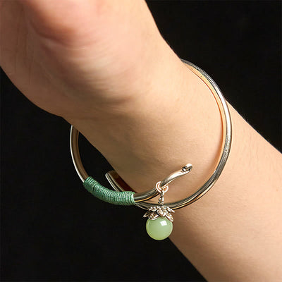 Buddha Stones Copper Alloy Green Bead Charm Luck Cuff Bracelet Bangle - image 16
