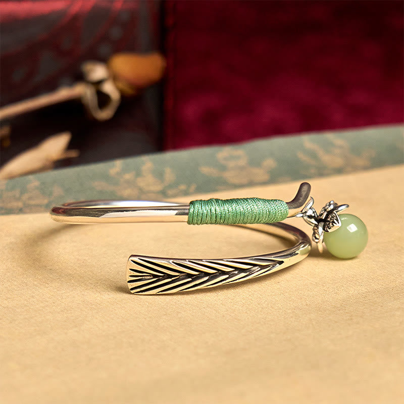 Buddha Stones Copper Alloy Green Bead Charm Luck Cuff Bracelet Bangle - image 3