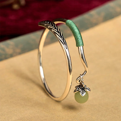 Buddha Stones Copper Alloy Green Bead Charm Luck Cuff Bracelet Bangle - 58-62mm(Adjustable) - image 1