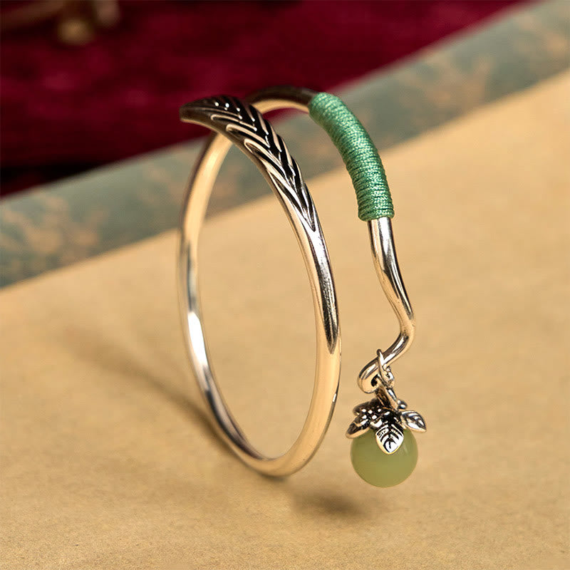 Buddha Stones Copper Alloy Green Bead Charm Luck Cuff Bracelet Bangle - 58-62mm(Adjustable) - image 1