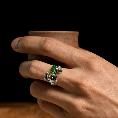 Buddha Stones Flower Pattern Copper Alloy Luck Elastic Rope Ring - image 11
