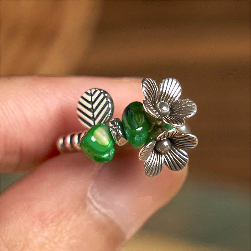 Buddha Stones Flower Pattern Copper Alloy Luck Elastic Rope Ring - image 9