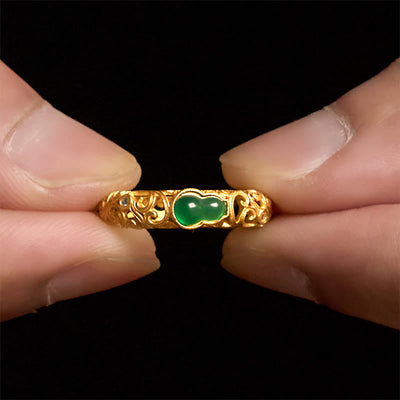Buddha Stones Vintage Gourd Green Chalcedony Copper Alloy Wealth Ring - image 5