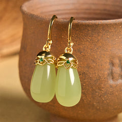 Buddha Stones Green Chalcedony Water Drop Strength Copper Posts Earrings - Green Chalcedony(Copper Posts) - image 1