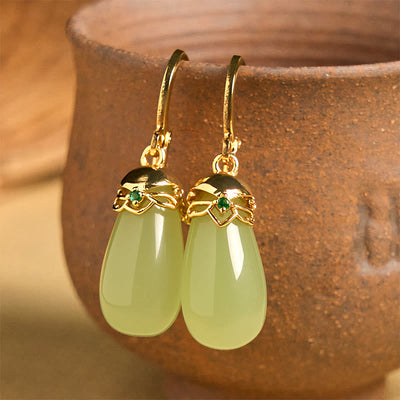 Buddha Stones Green Chalcedony Water Drop Strength Copper Posts Earrings - Green Chalcedony(Copper Posts) - image 1