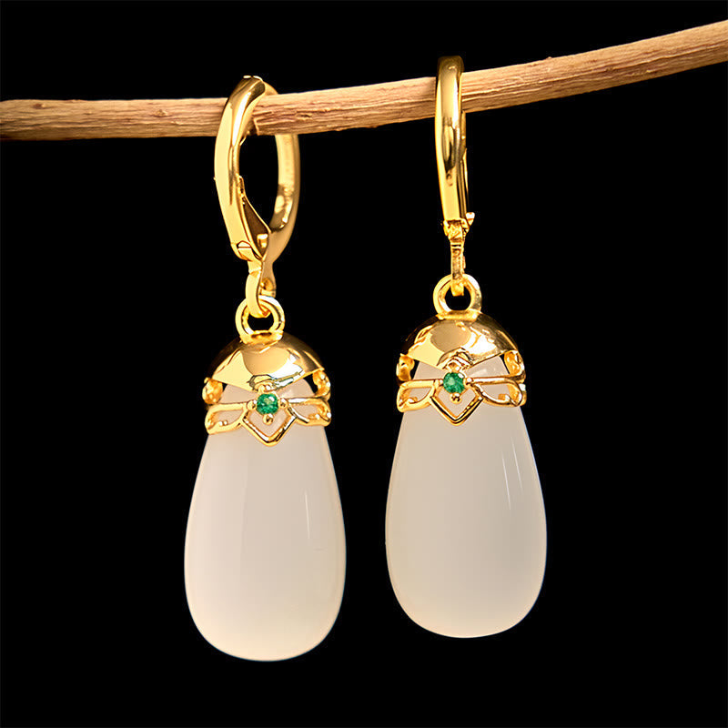 Buddha Stones Green Chalcedony Water Drop Strength Copper Posts Earrings - image 22