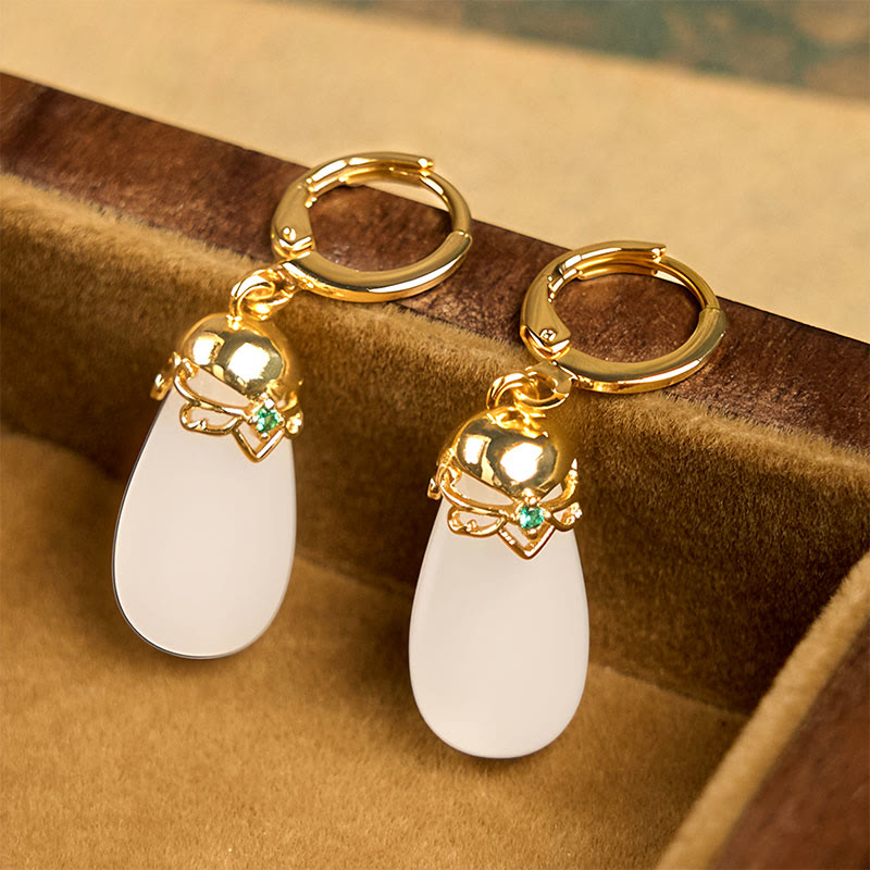 Buddha Stones Green Chalcedony Water Drop Strength Copper Posts Earrings - image 23