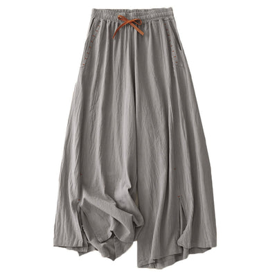 Buddha Stones Casual Side Slits Design Cotton Women's Wide Leg 7-8 Length Pants With Pockets - image 15