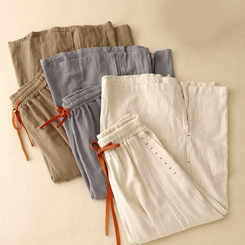 Buddha Stones Casual Side Slits Design Cotton Women's Wide Leg 7-8 Length Pants With Pockets - image 17