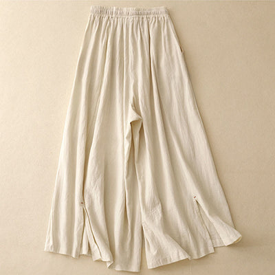 Buddha Stones Casual Side Slits Design Cotton Women's Wide Leg 7-8 Length Pants With Pockets - image 5