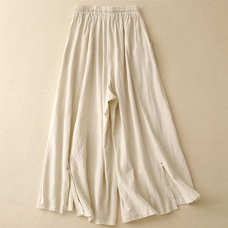 Buddha Stones Casual Side Slits Design Cotton Women's Wide Leg 7-8 Length Pants With Pockets - image 5