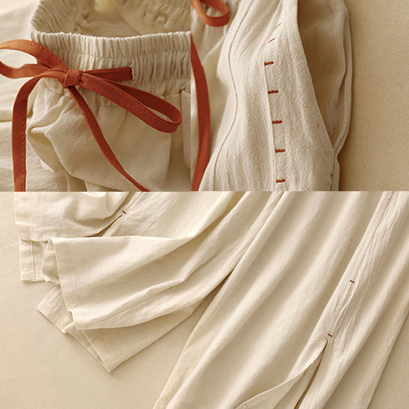 Buddha Stones Casual Side Slits Design Cotton Women's Wide Leg 7-8 Length Pants With Pockets - image 10